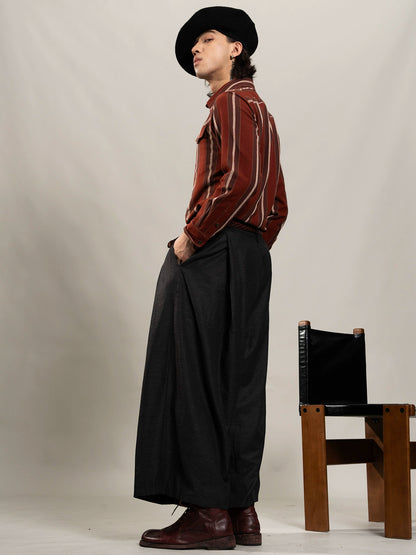 SOARIN美式复古红色大条纹长袖衬衫男阿美咔叽西部风休闲工装衬衣