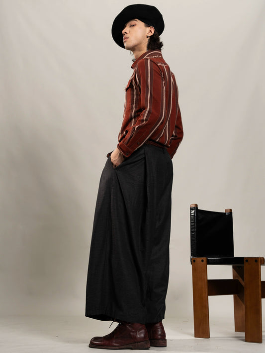 SOARIN美式复古红色大条纹长袖衬衫男阿美咔叽西部风休闲工装衬衣