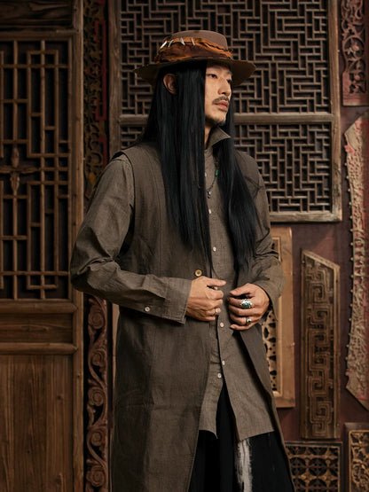 SOARIN WORLD gai yu xia Series Mid-Length Vest Vintage Cotton-Linen Blend DCZ233TB29