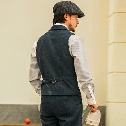 SOARIN英伦风雅痞粗花呢西装马甲男复古商务痞帅婚礼翻领西服背心