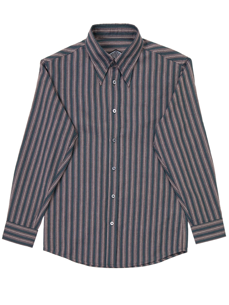 SOARIN英伦风复古粗条纹长袖衬衫男 尖领商务休闲修身西装衬衣