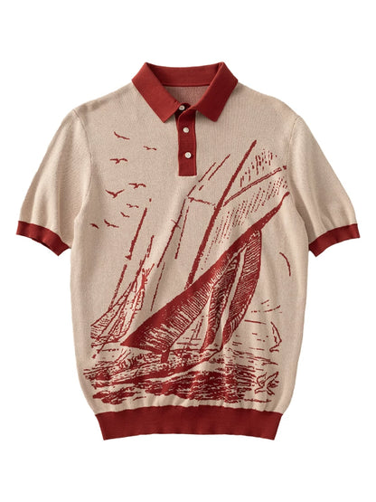 SOARIN Resort Retro Regular Fit Viscose Polyester Knit Polo Shirt YAOZ2522P34