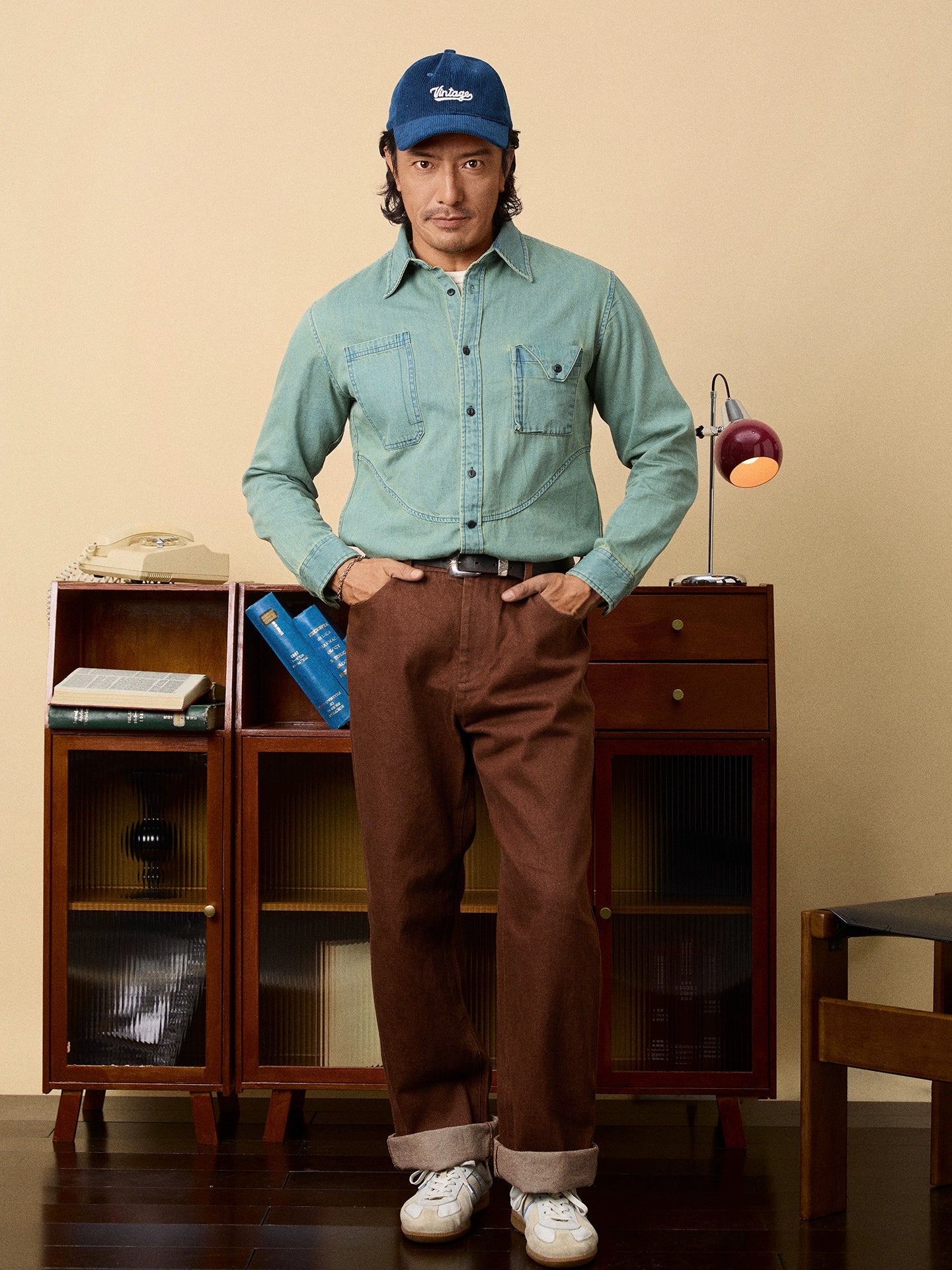 SOARIN【炒色做旧感】美式丹宁牛仔衬衫男设计感痞帅工装长袖衬衣