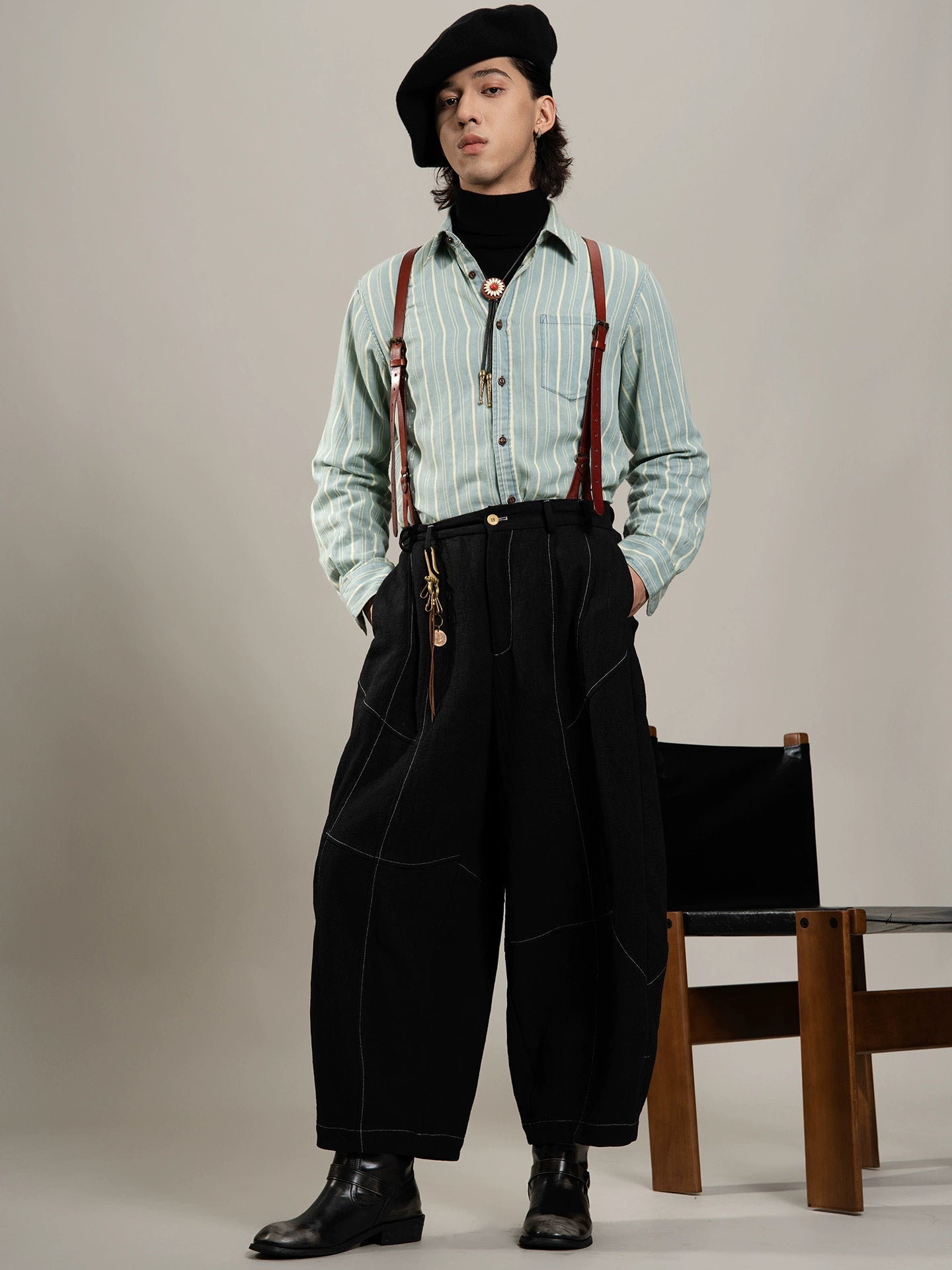 SOARIN美式复古条纹长袖衬衫男 vintage痞帅商务休闲纯棉西装衬衣