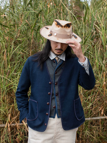 SOARIN英伦风复古羊毛夹克外套男 秋冬V领拉链休闲修身茄克衫上衣