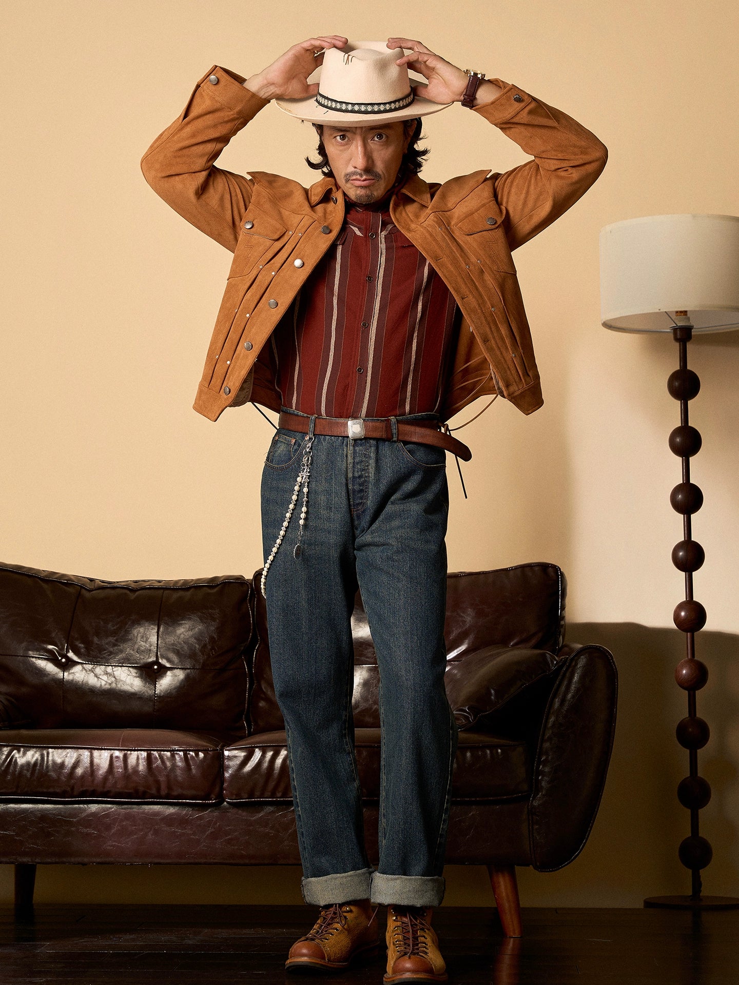 SOARIN美式西部牛仔风麂皮绒夹克男 重磅复古鹿皮飞行员短款外套