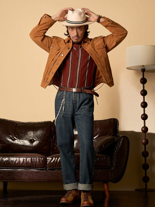 SOARIN美式西部牛仔风麂皮绒夹克男 重磅复古鹿皮飞行员短款外套