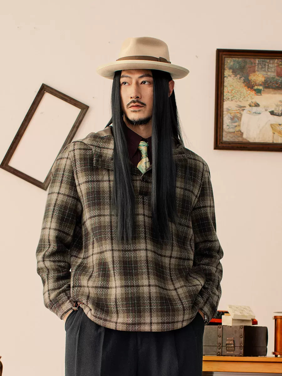 SOARIN Amekaji Regular Fit Wool Blend Plaid Hooded Jacket YBOZ243TW66