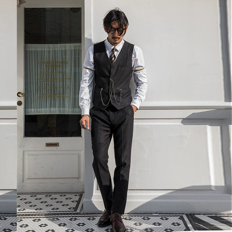 SOARIN British Retro Slim Fit Pinstripe Woolen Suit Vest  DY63B02