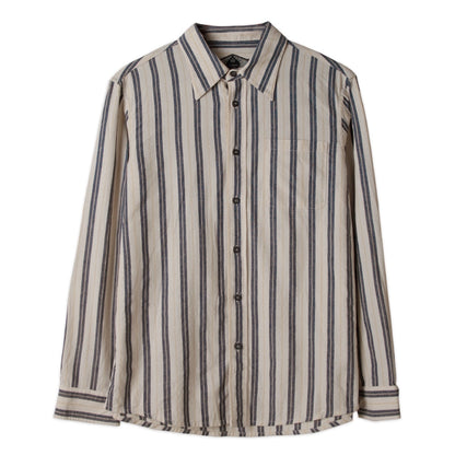 SOARIN英伦雅痞粗条纹蓝色长袖衬衫男高级感痞帅休闲纯棉西装衬衣