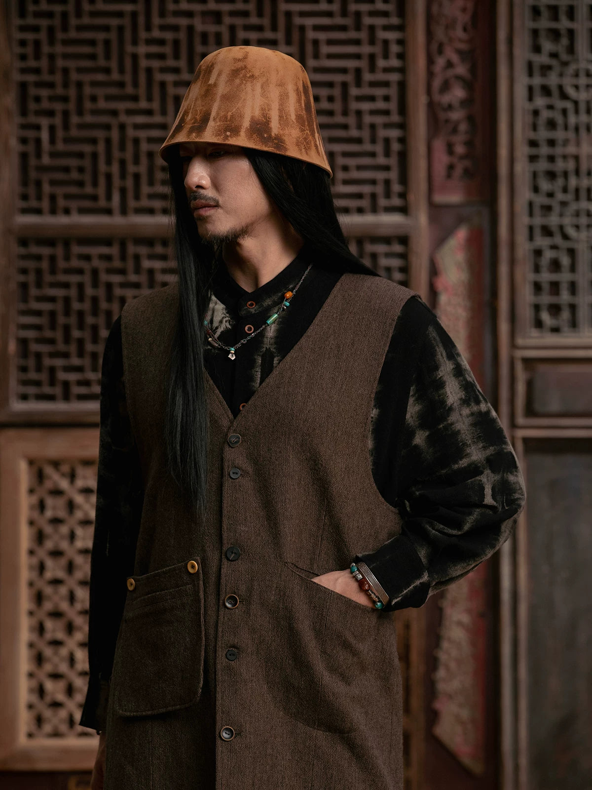 SOARIN WORLD gai yu xia Series Loose Silhouette Textured Fabric Long Vest DCZ243TB90