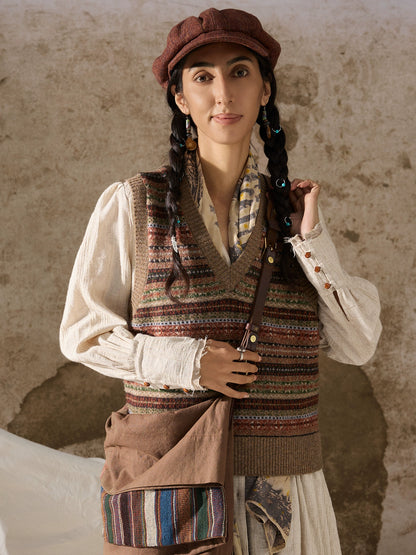 SOARIN英伦复古费尔岛毛衣背心男民族风叠穿保暖套头提花针织马甲