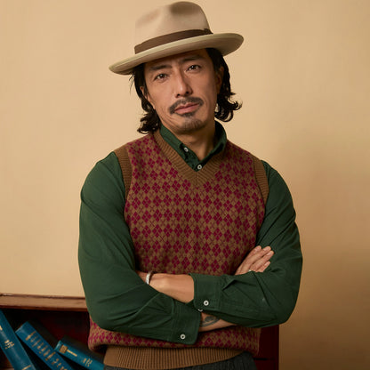 SOARIN复古老钱风菱格费尔岛毛衣背心男 英式提花针织衫马甲坎肩