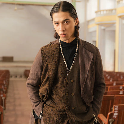 SOARIN Gai Yu Xia Series Relaxed Fit Linen Hemp Blend Asymmetric Patchwork Long Overcoat DCZ253TXZ129