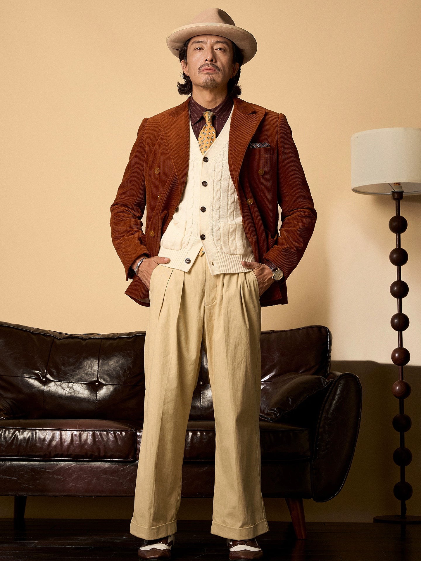 SOARIN英伦风复古灯芯绒西装外套男 老钱风绅士商务双排扣单西服