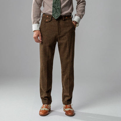 SOARIN British Vintage Tapered Fit Herringbone Wool Trousers  Z83F24