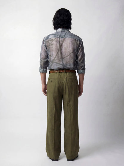 SOARIN Artistic Forest Relaxed Fit Chiffon Long Sleeve Shirt JITZ2626C505