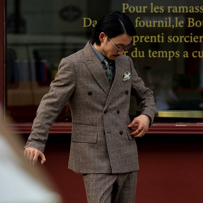 SOARIN英伦复古格子西装外套男 羊毛呢格纹商务休闲双排扣单西服