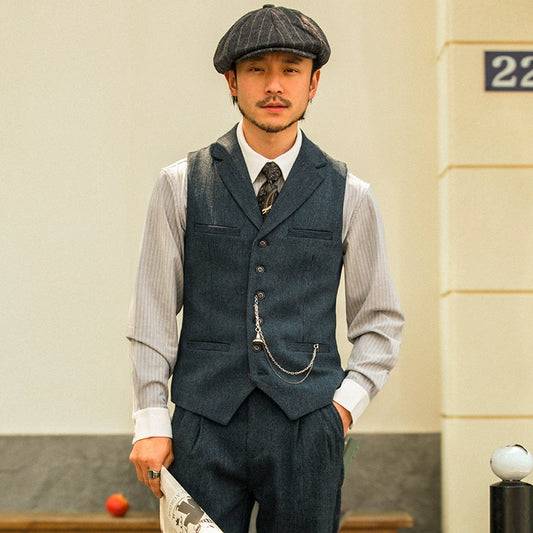 SOARIN英伦风雅痞粗花呢西装马甲男复古商务痞帅婚礼翻领西服背心