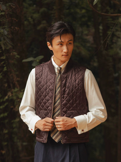 SOARIN英伦风复古绗缝内胆棉马甲背心男 菱形格拉链休闲保暖马夹