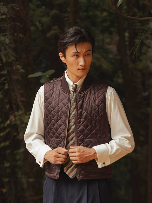 SOARIN英伦风复古绗缝内胆棉马甲背心男 菱形格拉链休闲保暖马夹