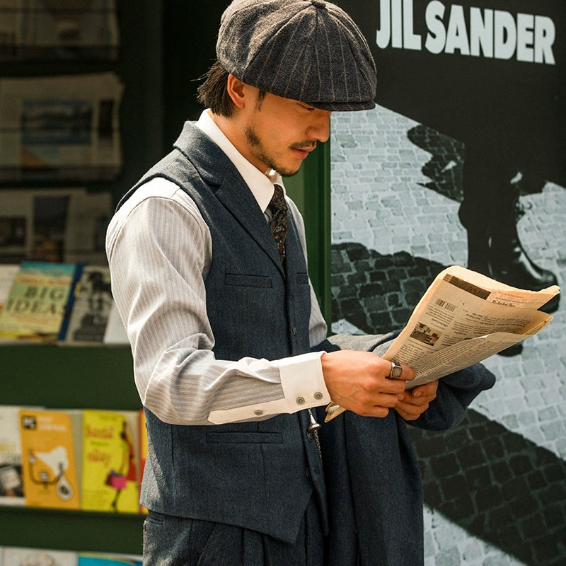 SOARIN英伦风雅痞粗花呢西装马甲男复古商务痞帅婚礼翻领西服背心