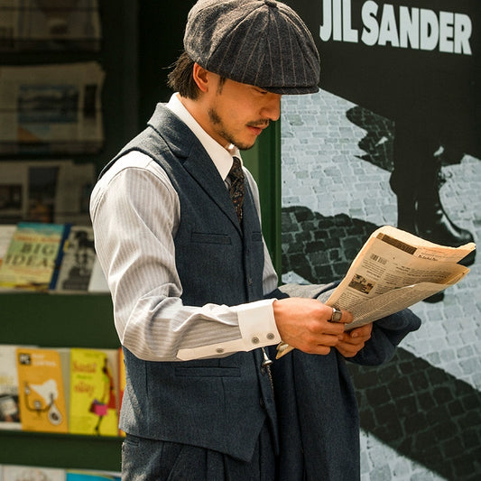 SOARIN英伦风雅痞粗花呢西装马甲男复古商务痞帅婚礼翻领西服背心