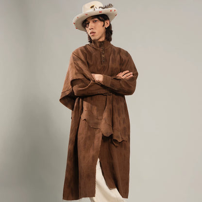 SOARIN Gai Yu Xia Series Loose Fit Pure Wool Tie Dye Deconstructed Cape Long Shirt Coat DCZ253TC459