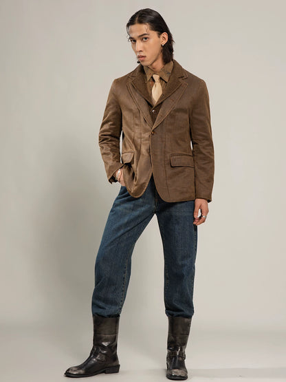 SOARIN Smart Casual Regular Fit Faux Leather and Wool Blend Blazer Z93W211