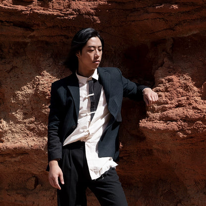 SOARIN英伦风复古条纹西装外套男 秋冬雅痞拼接商务休闲修身西服