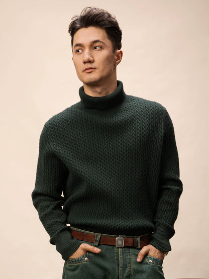 SOARIN英伦风复古高领针织毛衣男  老钱风重磅休闲打底坑条毛线衣