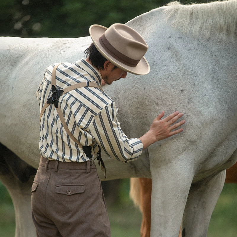 SOARIN英伦雅痞粗条纹蓝色长袖衬衫男高级感痞帅休闲纯棉西装衬衣