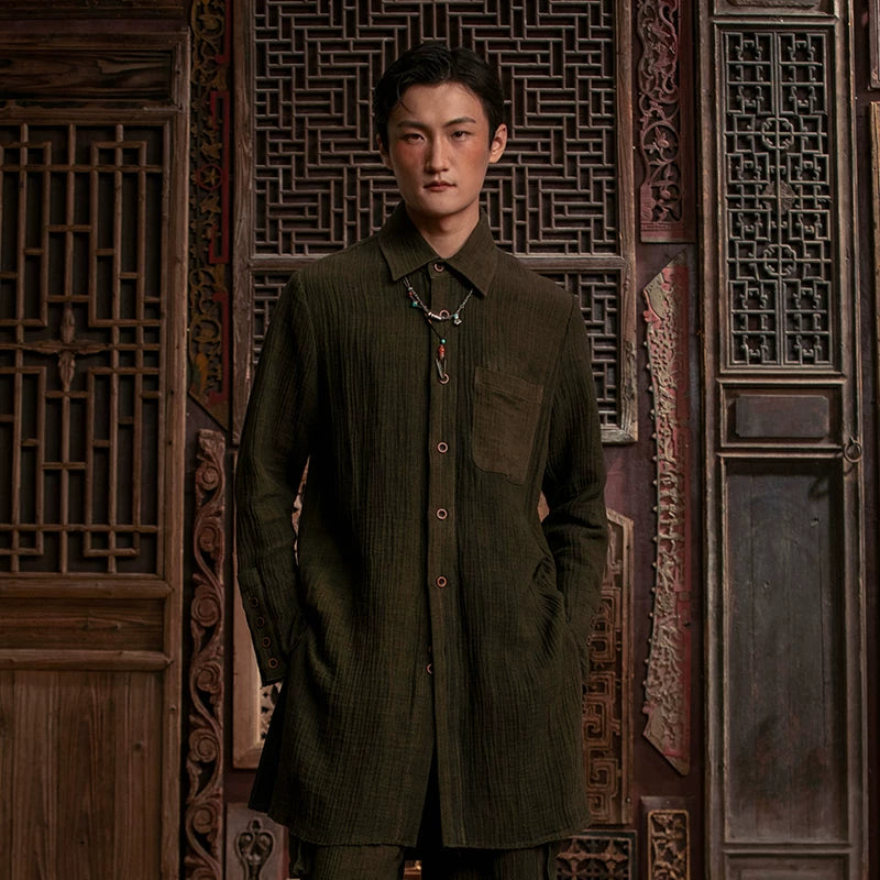SOARIN WORLD Gai Yu Xia Avant-Garde Distressed Texture Linen-Blend Shirt DCZ243TC360
