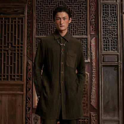 SOARIN WORLD Gai Yu Xia Avant-Garde Distressed Texture Linen-Blend Shirt DCZ243TC360
