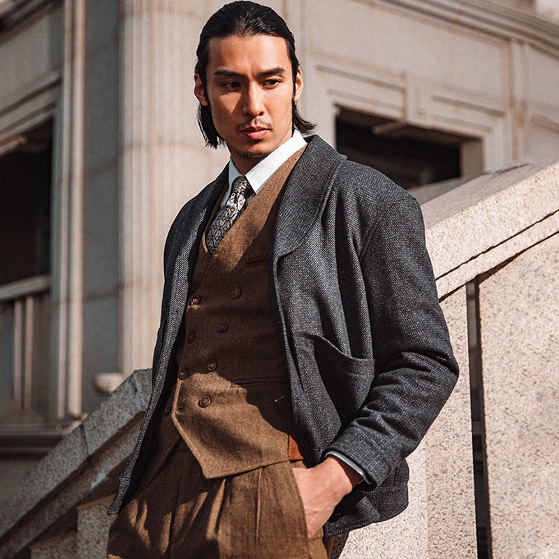 SOARIN英伦风复古青果领夹克男 冬季羊毛呢商务休闲修身短款外套