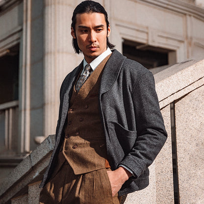 SOARIN英伦风复古青果领夹克男 冬季羊毛呢商务休闲修身短款外套