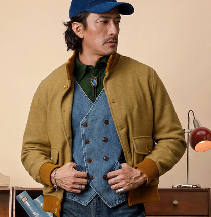 SOARIN复古经典A1飞行员外套男 重磅冬季羊毛粗花呢保暖空军夹克