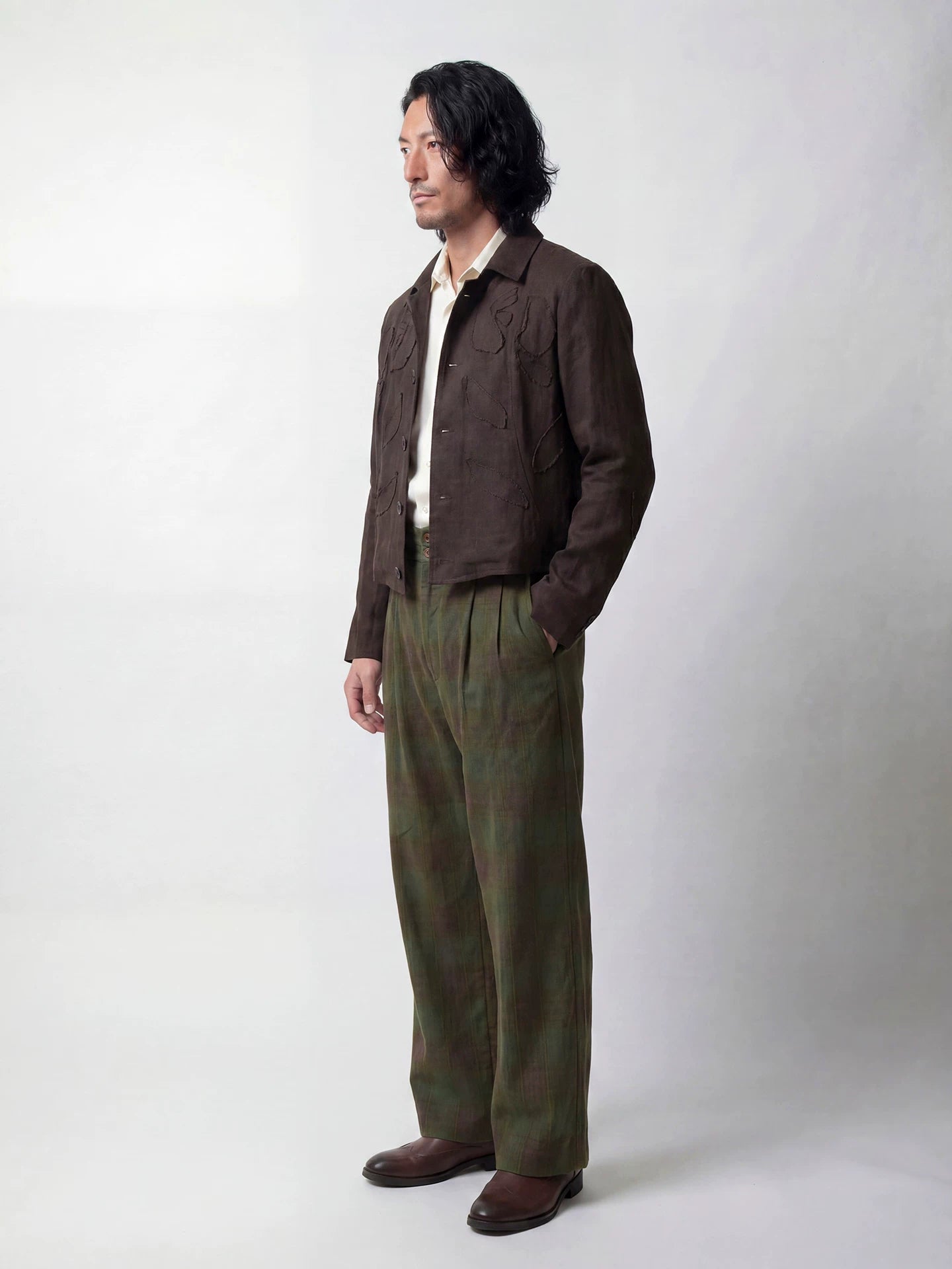 SOARIN Avant-Garde Vintage Boxy Fit Lyocell Linen Blend Distressed Jacket YBOZ262TJ114