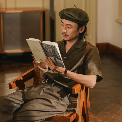 SOARIN British Retro Printed Cuban Collar Distressed Baroque Short Sleeved Shirt JITZ2421C232