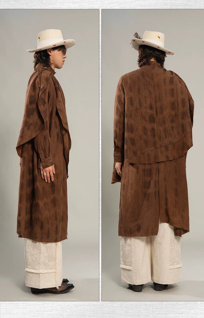 SOARIN Gai Yu Xia Series Loose Fit Pure Wool Tie Dye Deconstructed Cape Long Shirt Coat DCZ253TC459