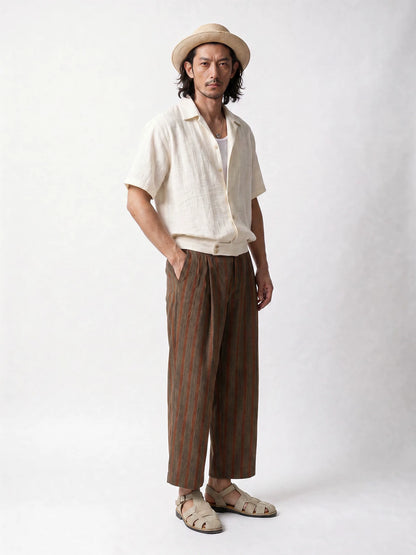 SOARIN Casual Vintage Regular Fit Cotton Linen Blend Short Sleeve Shirt YAOZ262TC525K