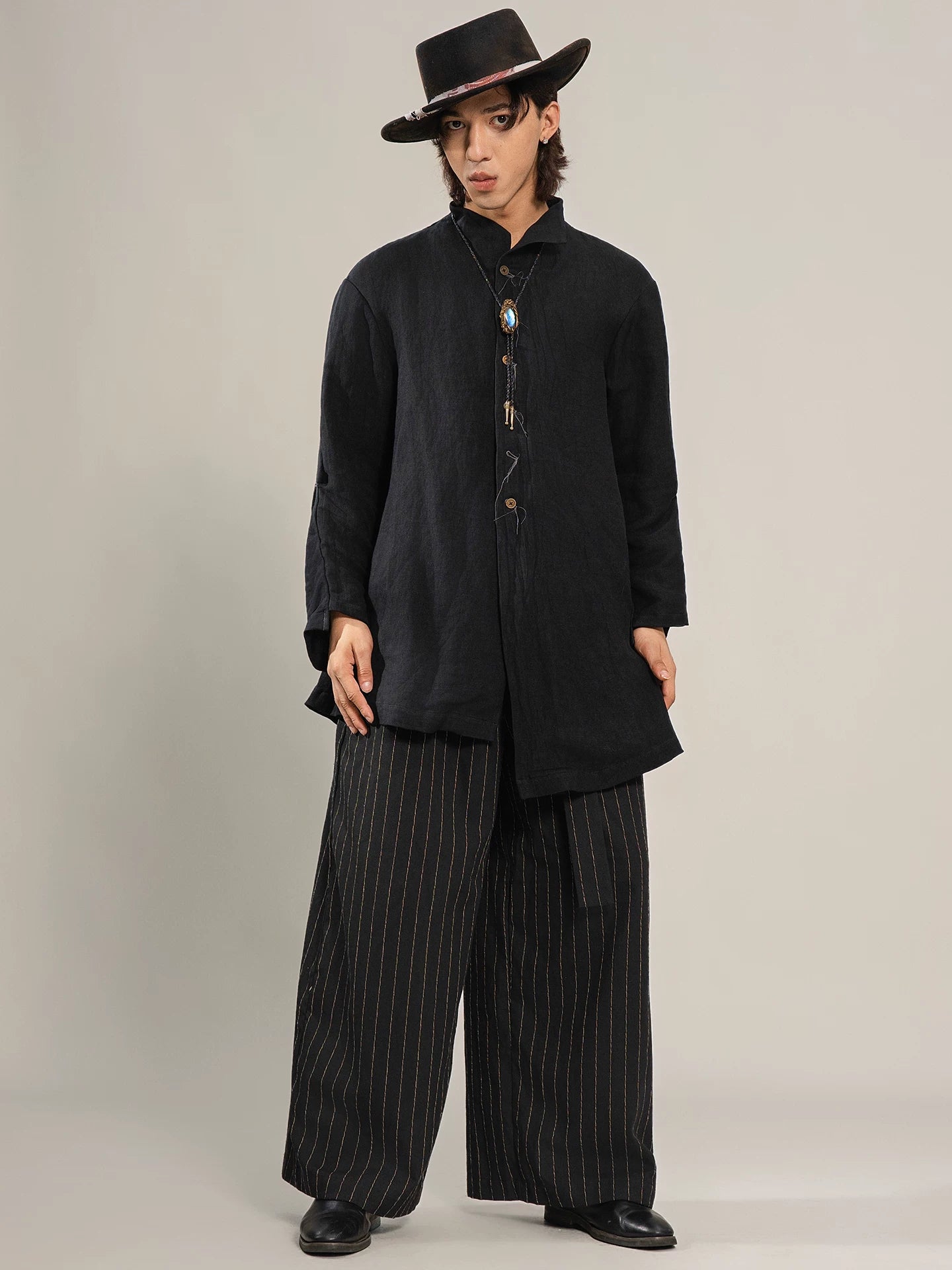 SOARIN Gai Yu Xia Series Loose Fit Linen Rayon Blend Long Shirt Jacket  DCZ253TC462