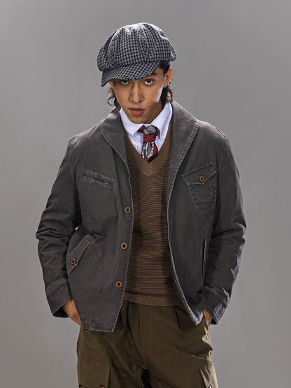 SOARIN【青果领】复古美式工装夹克外套男暗条纹短款飞行员茄克衫