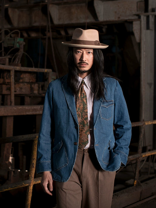 SOARIN复古美式工装牛仔西装男 冬季商务休闲修身猎装外套牛仔衣