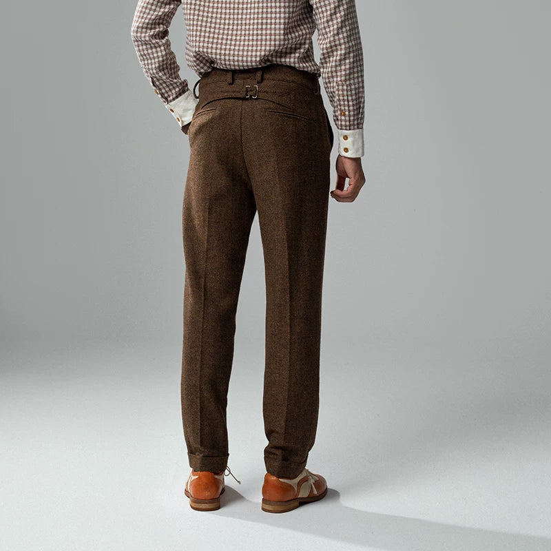 SOARIN British Vintage Tapered Fit Herringbone Wool Trousers  Z83F24