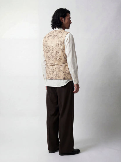 SOARIN Amekaji Vintage Relaxed Fit Regenerated Cellulose Linen Blend Stripe Collarless Jacket  PPZ262TB109