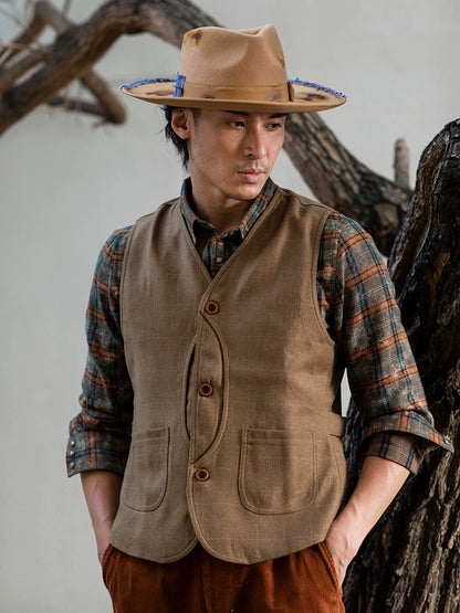 SOARIN美式复古格子马甲背心男 阿美咔叽休闲工装格纹西装马夹冬