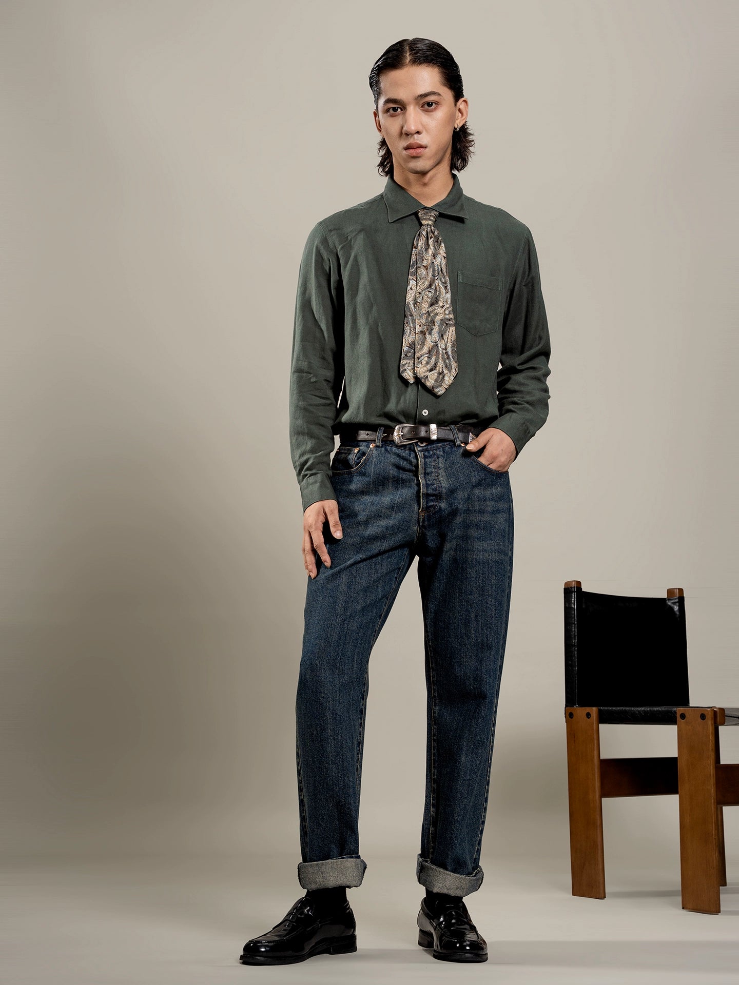 SOARIN复古美式直筒牛仔裤男 阿美咔叽水洗重磅休闲修身工装长裤