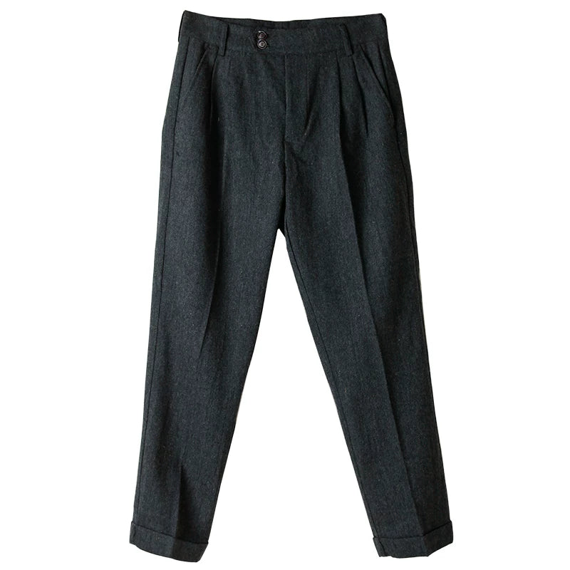 SOARIN Casual Vintage Tapered Woolen Blend Suit Trousers Z213F464