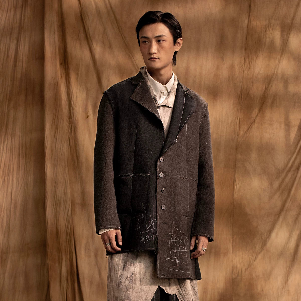 SOARIN Gai Yu Xia Series Relaxed Fit Wool Blend Asymmetric Deconstructed Coat DCZ233TXZ20
